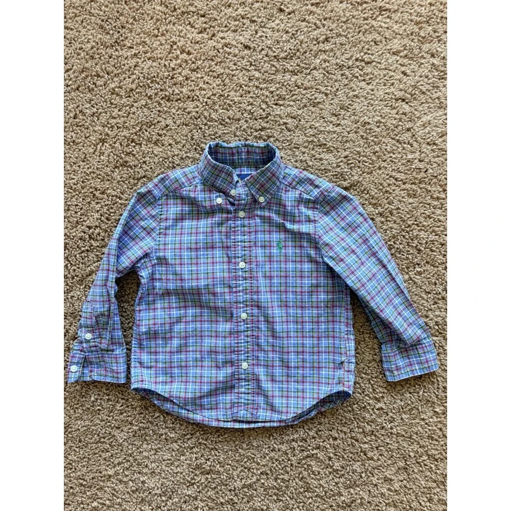 Ralph Lauren Preppy Blue Plaid Long Sleeved Button Down Shirt Toddler Boy 2T